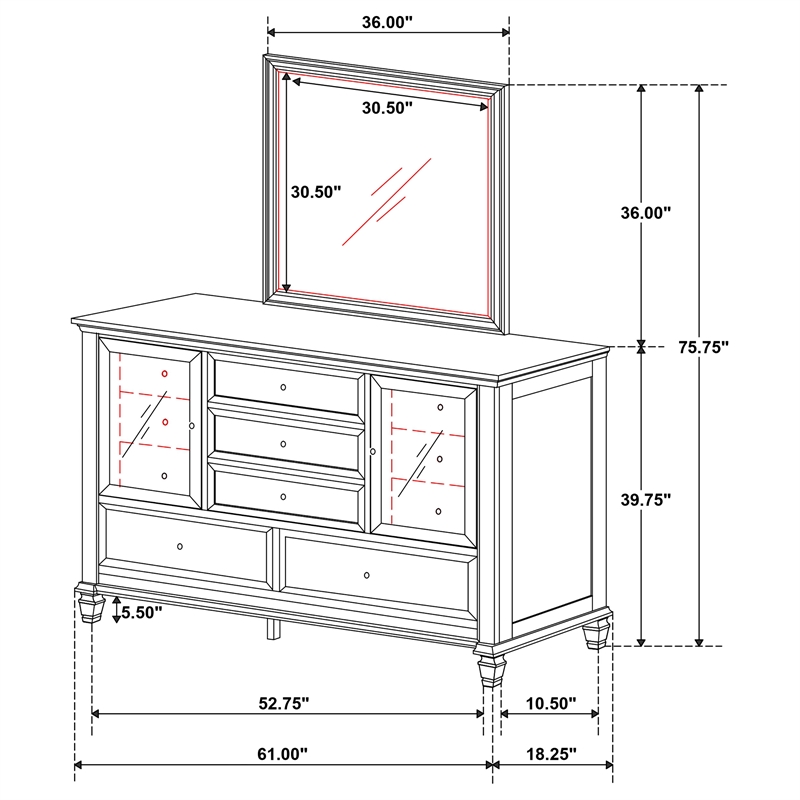 Pemberly Row Modern 11-drawer Wood Dresser with Mirror Cream White
