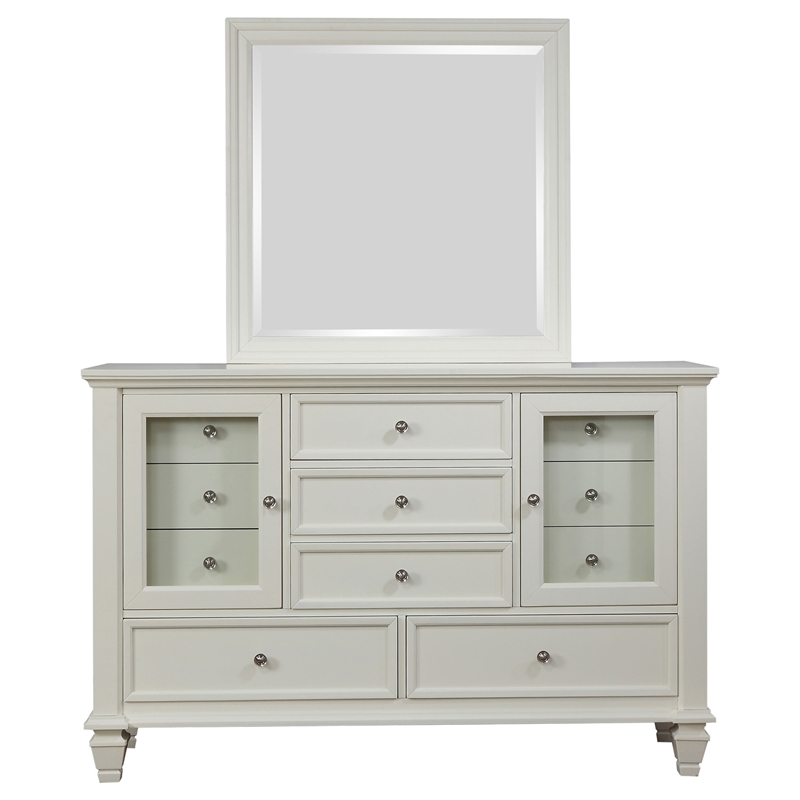Pemberly Row Modern 11-drawer Wood Dresser with Mirror Cream White