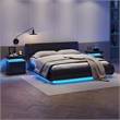 Pemberly Row Nightstands with 2 Drawers LED Bedside Table Cabinet - Black Gold