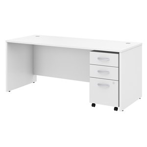 Pemberly Row 72W Office Desk with File Cabinet in White - Engineered Wood