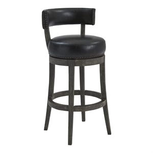 Pemberly Row 26&quot Wood/Leather Swivel Counter Stool in Onyx Black/Gray