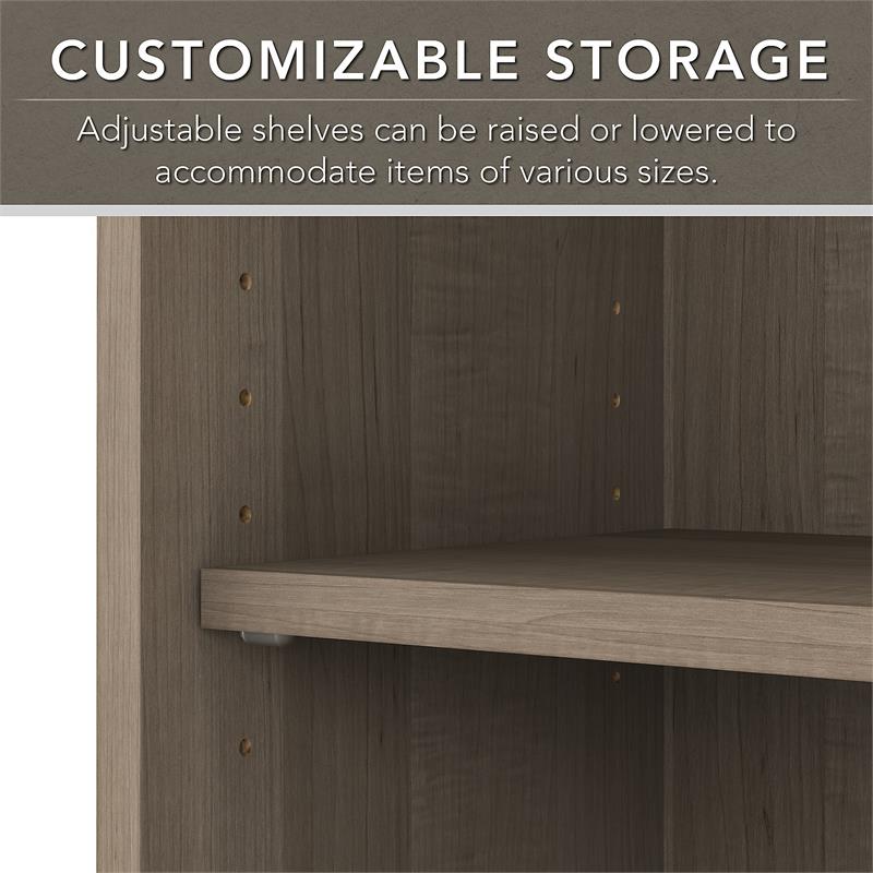 Pemberly Row L Shaped Desk with Hutch and Bookcase in Ash Gray - Engineered Wood