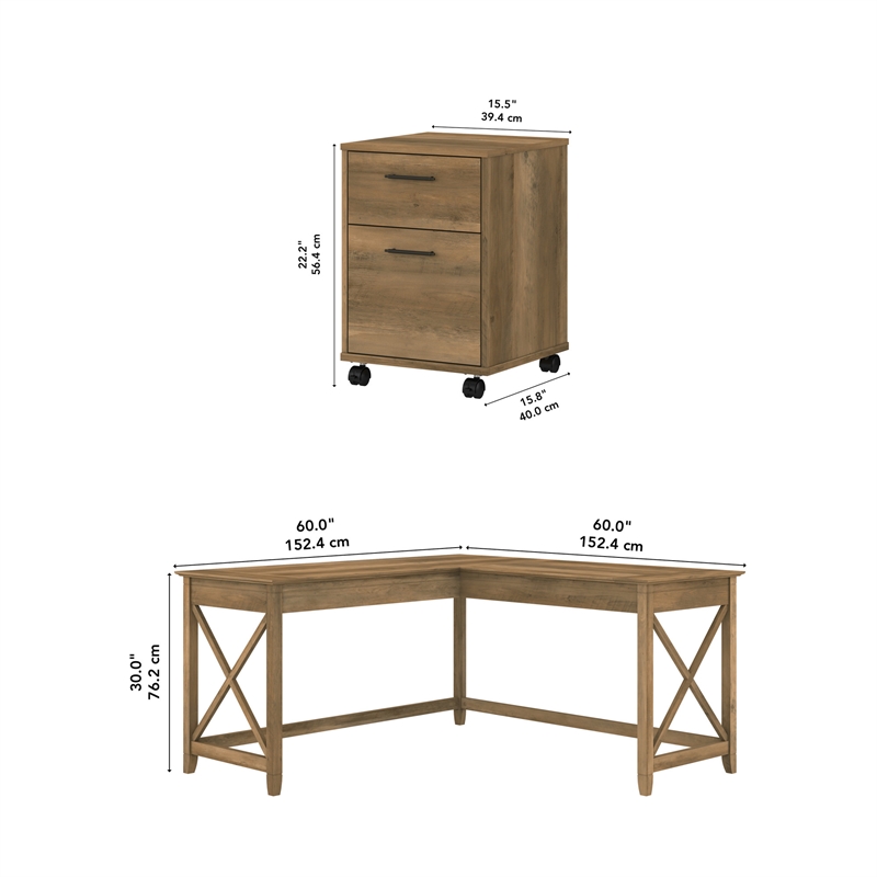 Pemberly Row L Desk with Lateral File Cabinet - Reclaimed Pine - Engineered Wood
