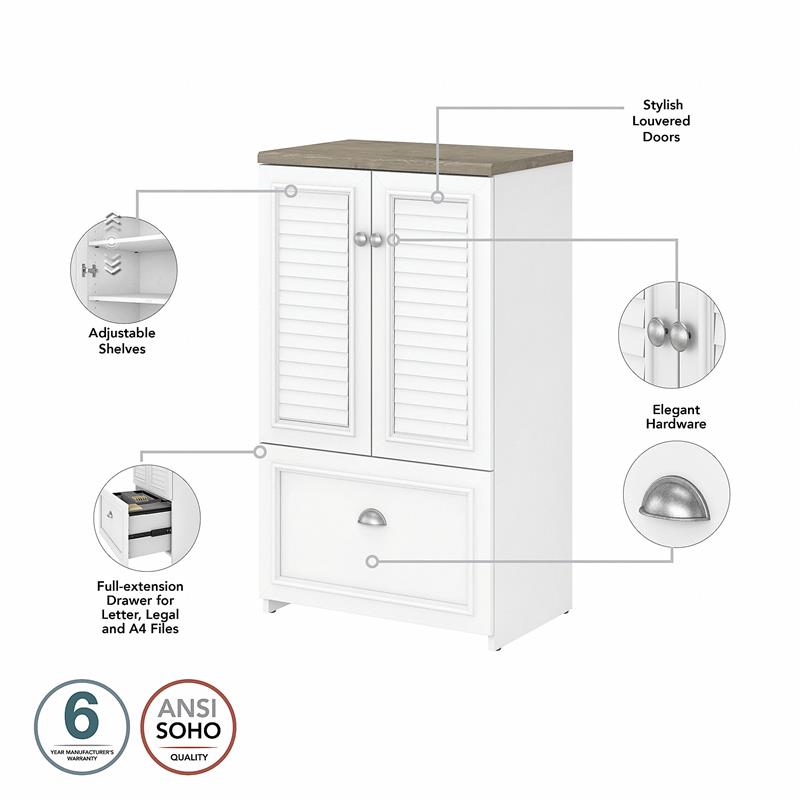 Pemberly Row Storage Cabinet with File Drawer in White & Gray - Engineered Wood