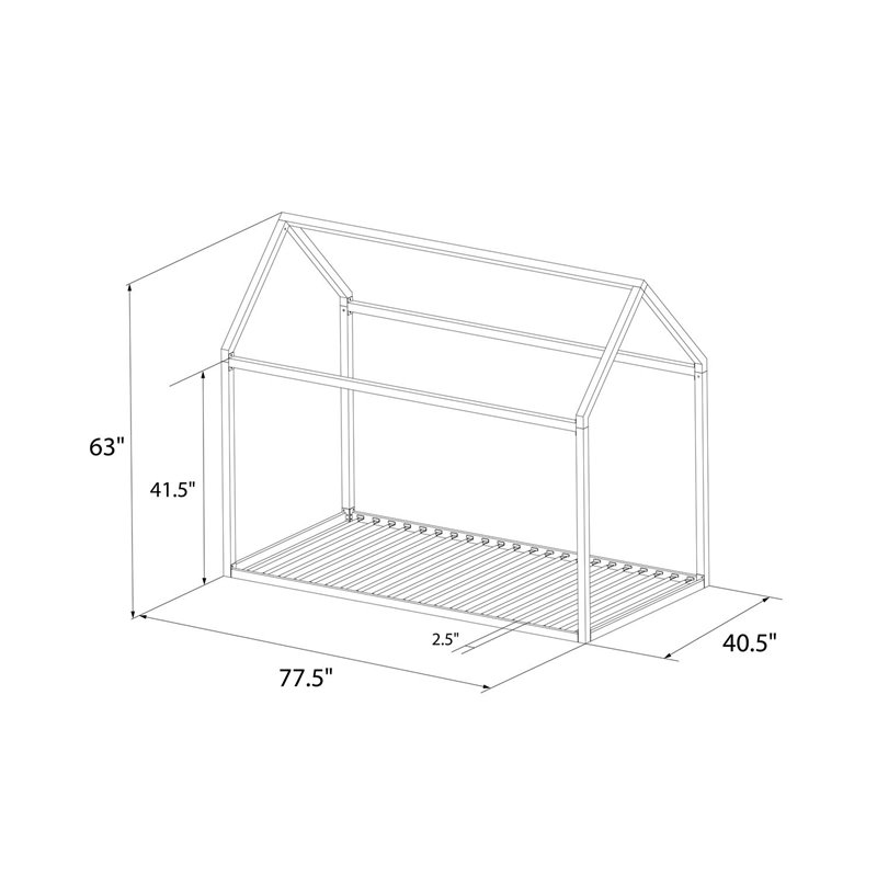 Pemberly Row Modern Kids Metal House Bed Twin Size Frame in White
