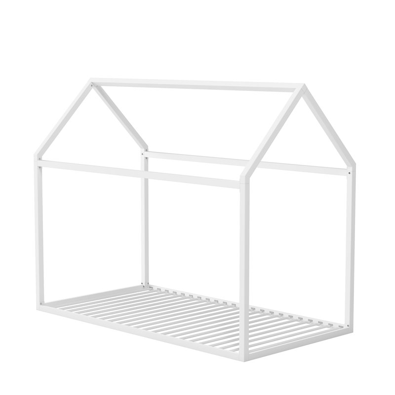 Pemberly Row Modern Kids Metal House Bed Twin Size Frame in White