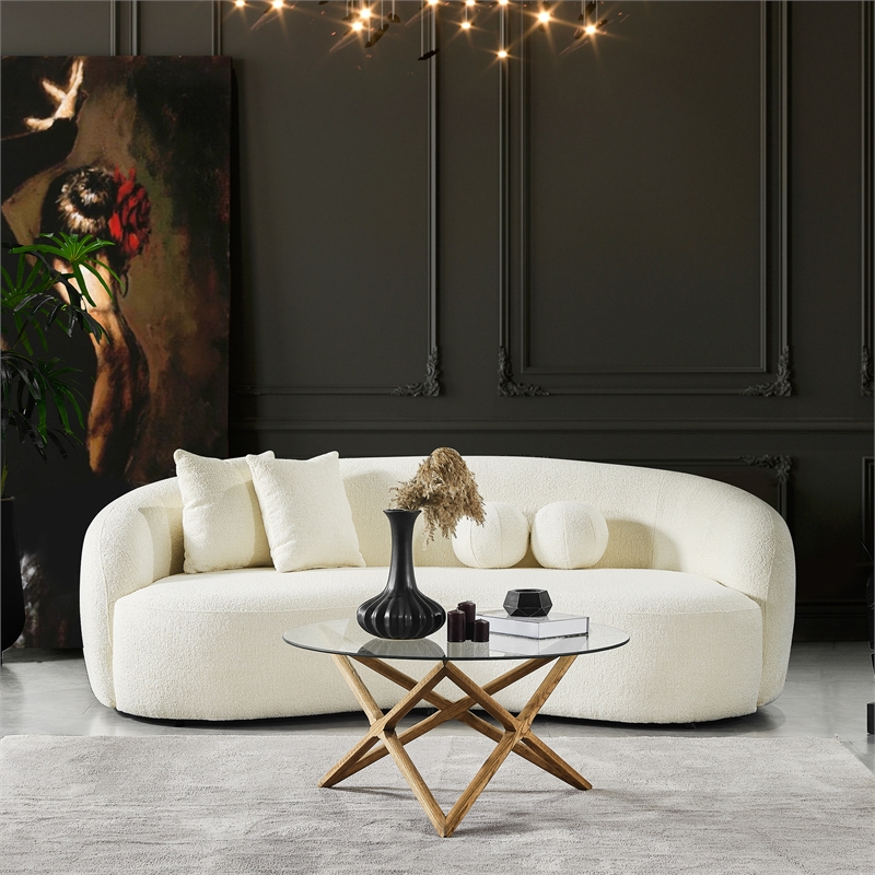 Pemberly Row Living Room French Knitted Boucle Fabric Upholstered Sofa in Cream