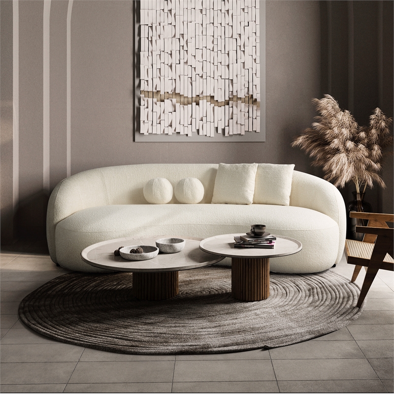 Pemberly Row Living Room French Knitted Boucle Fabric Upholstered Sofa in Cream