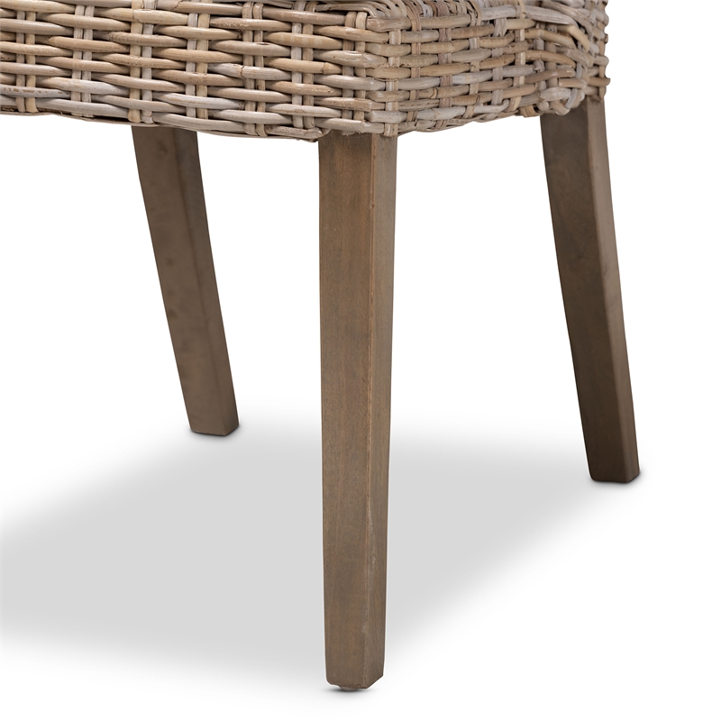 Pemberly Row Modern Bohemian Gray Rattan 2-Piece Dining Chair Set