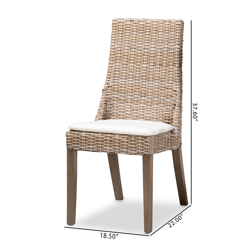 Pemberly Row Modern Bohemian Gray Rattan 2-Piece Dining Chair Set