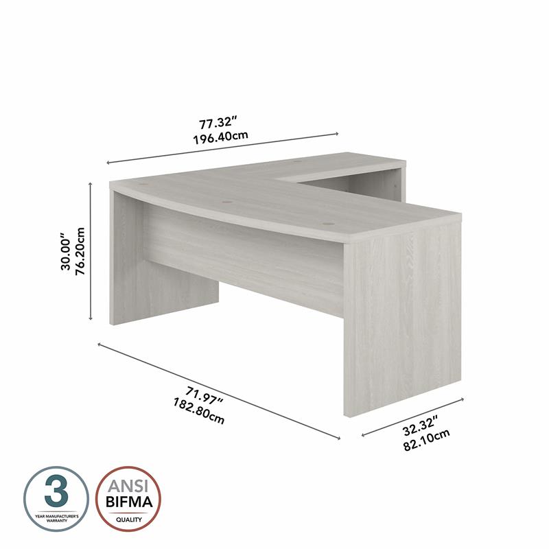 Pemberly Row 72W Bow Front L Shaped Desk in Gray Sand - Engineered Wood