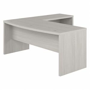 Pemberly Row 72W Bow Front L Shaped Desk in Gray Sand - Engineered Wood