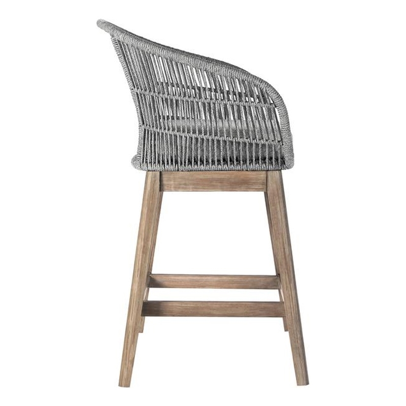 Pemberly Row Indoor/Outdoor Counter Height Bar Stool in Light Eucalyptus Wood