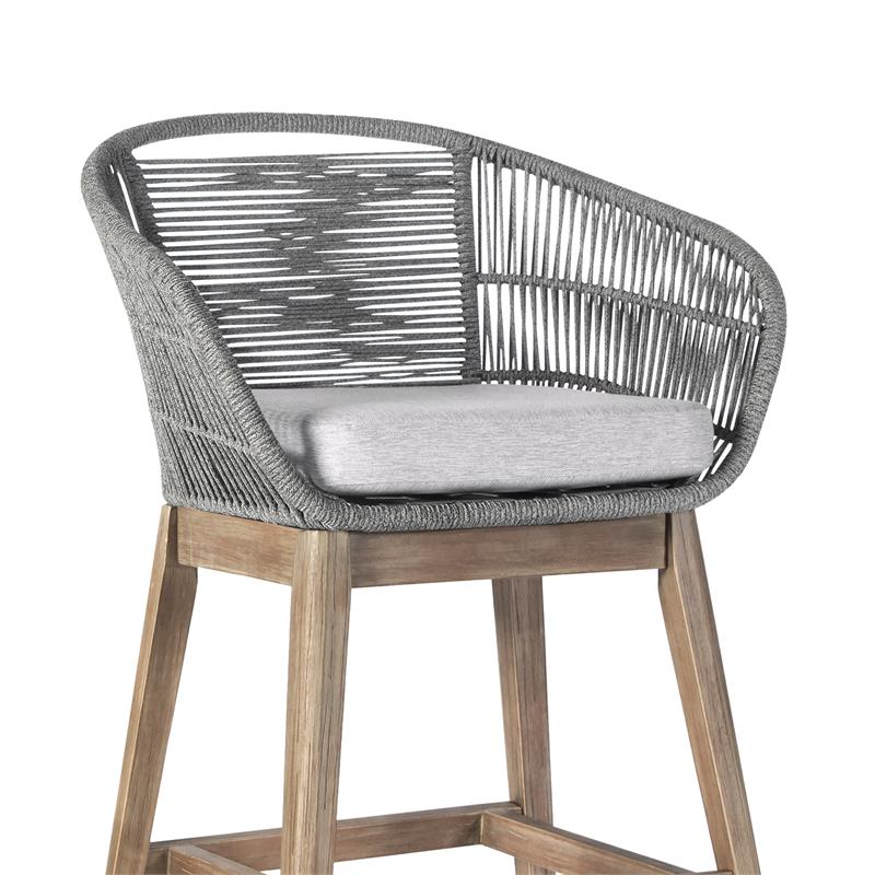 Pemberly Row Indoor/Outdoor Counter Height Bar Stool in Light Eucalyptus Wood