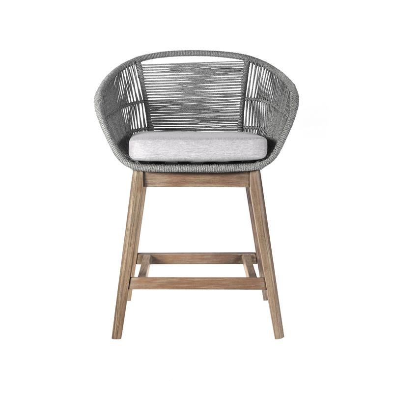 Pemberly Row Indoor/Outdoor Counter Height Bar Stool in Light Eucalyptus Wood