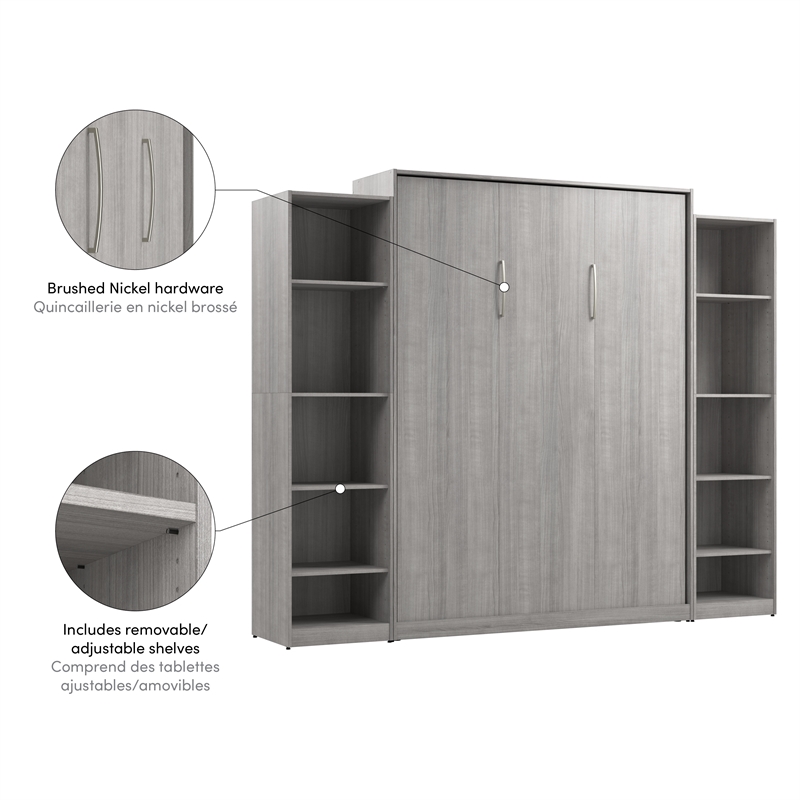 Pemberly Row Wood Queen Murphy Bed with Closet Organizers in Gray