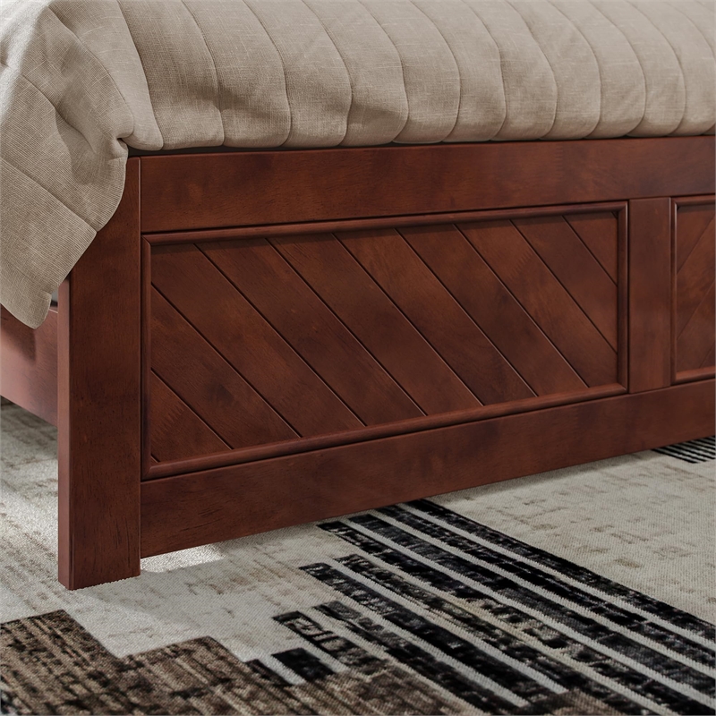 Pemberly Row Queen Foundation Bed Frame with Matching Footboard in Walnut