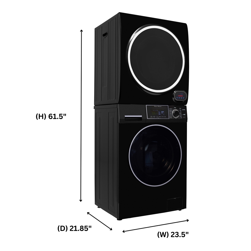 Pemberly Row Stainless Steel Washer/Compact Short Dryer in Black