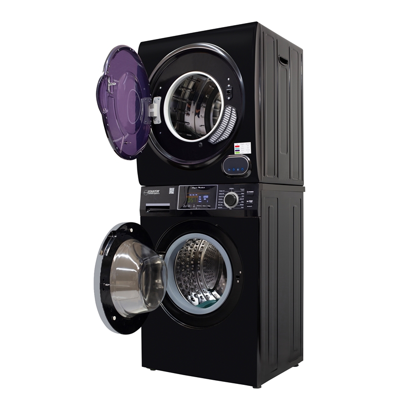 Pemberly Row Stainless Steel Washer/Compact Short Dryer in Black