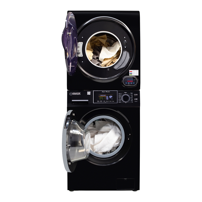 Pemberly Row Stainless Steel Washer/Compact Short Dryer in Black