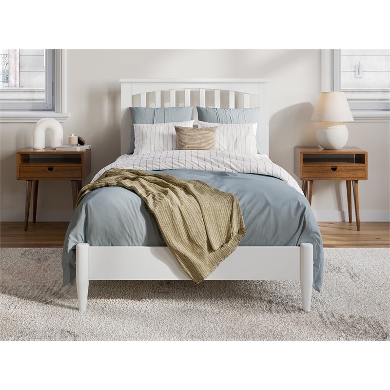 Pemberly Row Contemporary Twin XL Wood Low Profile Platform Bed in White
