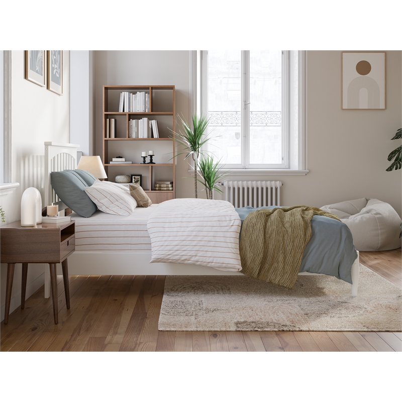 Pemberly Row Contemporary Twin XL Wood Low Profile Platform Bed in White