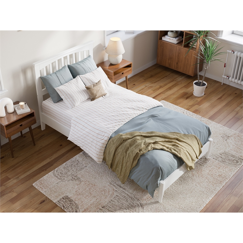 Pemberly Row Contemporary Twin XL Wood Low Profile Platform Bed in White