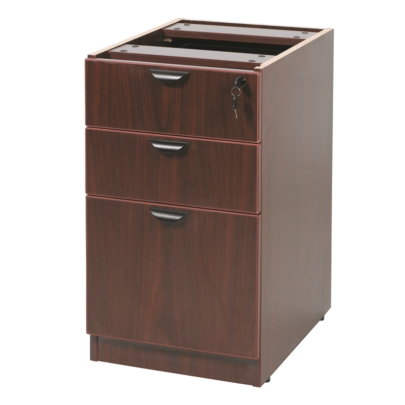 Pemberly Row Contemporary L-Shape Desk with Pedestal in Mahogany