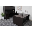 Pemberley Row Engineered Wood Mocha U-Shape Desk Credenza with Hutch Scratch Resistant 96