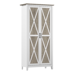 Pemberly Row Tall Bathroom Cabinet with Doors in White/Gray - Engineered Wood