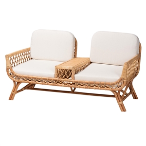 Pemberly Row Modern Bohemian Light Honey Rattan Tete-a-Tete Sofa
