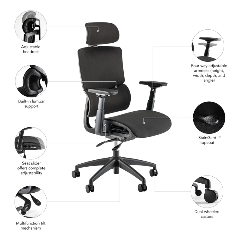 Pemberly Row High Back Ergonomic Office Chair with Lumbar Support - Black Fabric