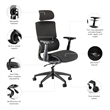 Pemberly Row High Back Ergonomic Office Chair with Lumbar Support - Black Fabric