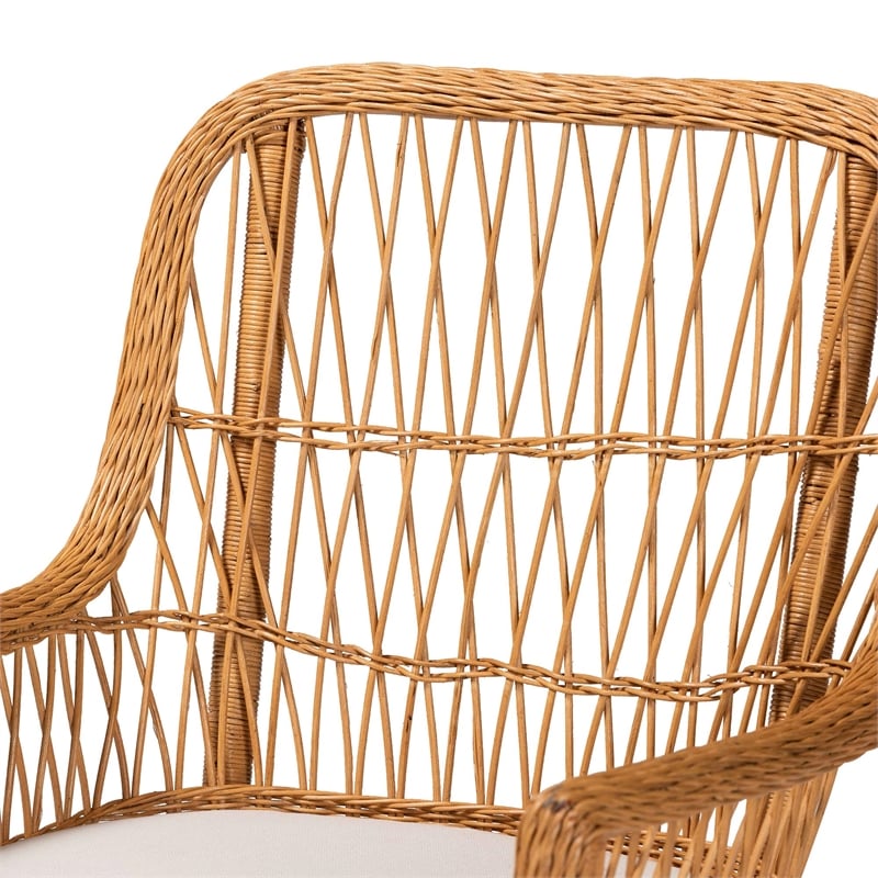 Pemberly Row Bohemian Light Honey Scalloped Rattan Arm Chair
