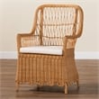 Pemberly Row Bohemian Light Honey Scalloped Rattan Arm Chair