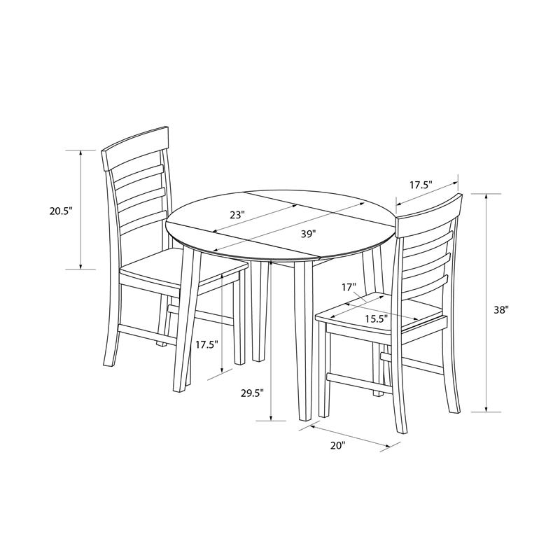Pemberly Row 3-Piece Wood Dining Set with Double Drop Leaf in White
