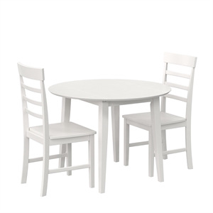 Pemberly Row 3-Piece Wood Dining Set with Double Drop Leaf in White