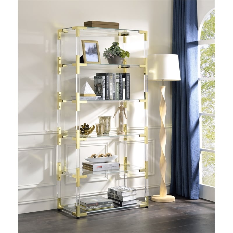 Pemberly Row Set of 2 Lucite Acrylic Bookcases with 6 Shelf in Clear