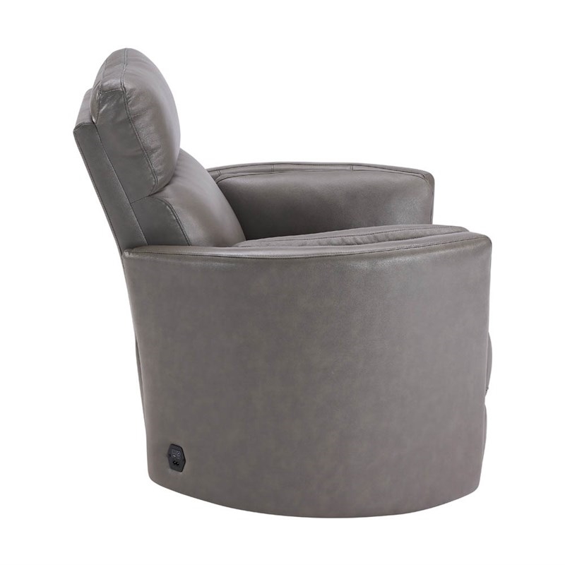 Pemberly Row Leather Power Cordless Swivel Glider Recliner in Gray