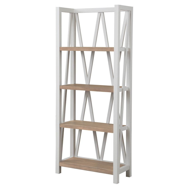 Pemberly Row Set of 2 Traditional Wood Etagere Bookcases in White