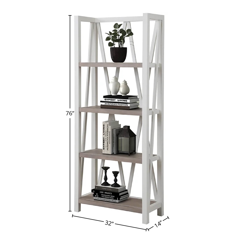 Pemberly Row Set of 2 Traditional Wood Etagere Bookcases in White