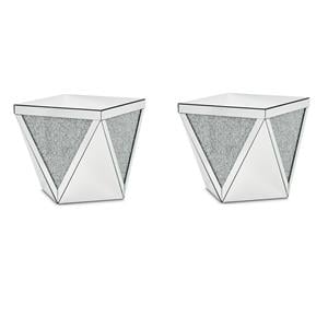 Pemberly Row Set of 2 Contemporary Mirrored Crystal End Tables