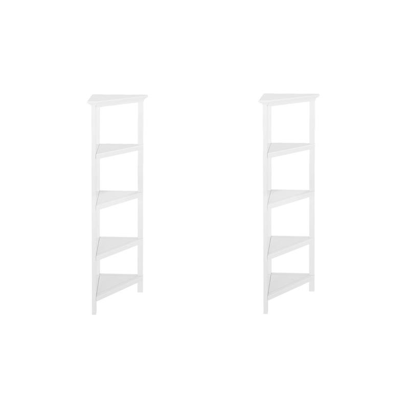 Pemberly Row Set of 2 4-tier Corner Traditional Wooden Bookcases in White