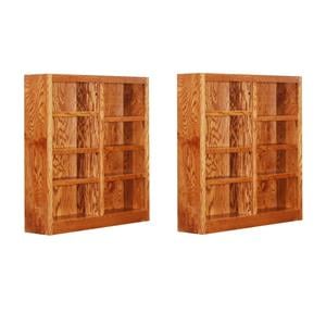 Pemberly Row Set of 2 48&quot Tall 8-Shelf Double Wide Wood Bookcases in Dry Oak