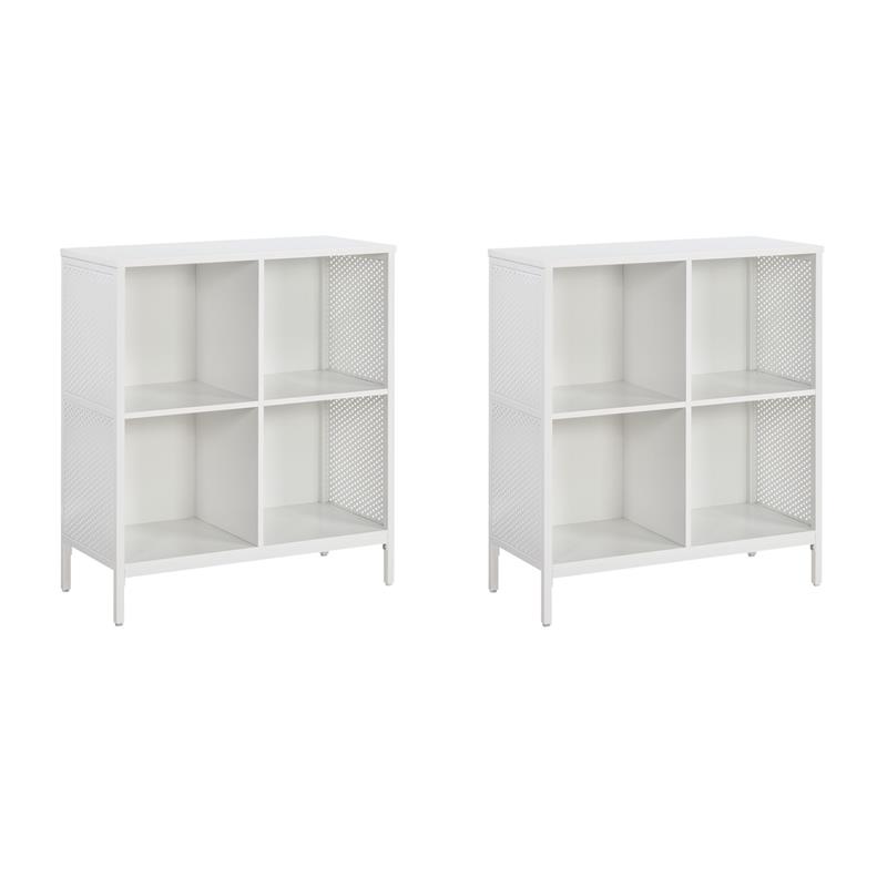 Pemberly Row Set of 2 4 Cube Storage/Bookcases in White Engineered Wood