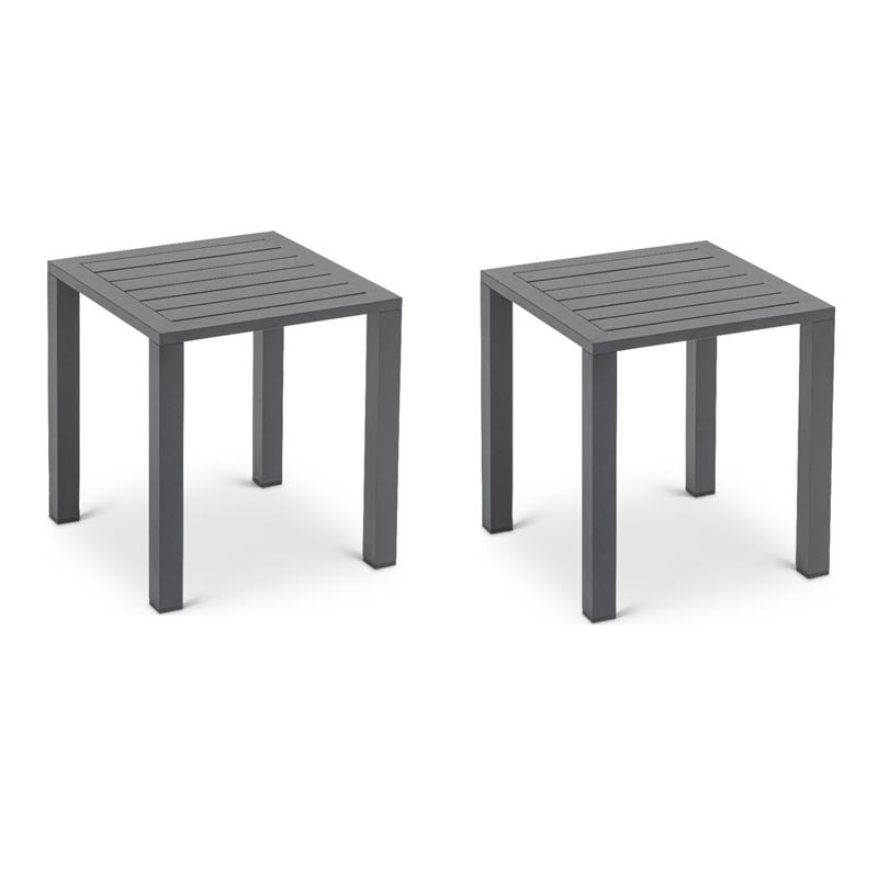 Pemberly Row Set of 2 Contemporary Outdoor Patio End Tables in Gray