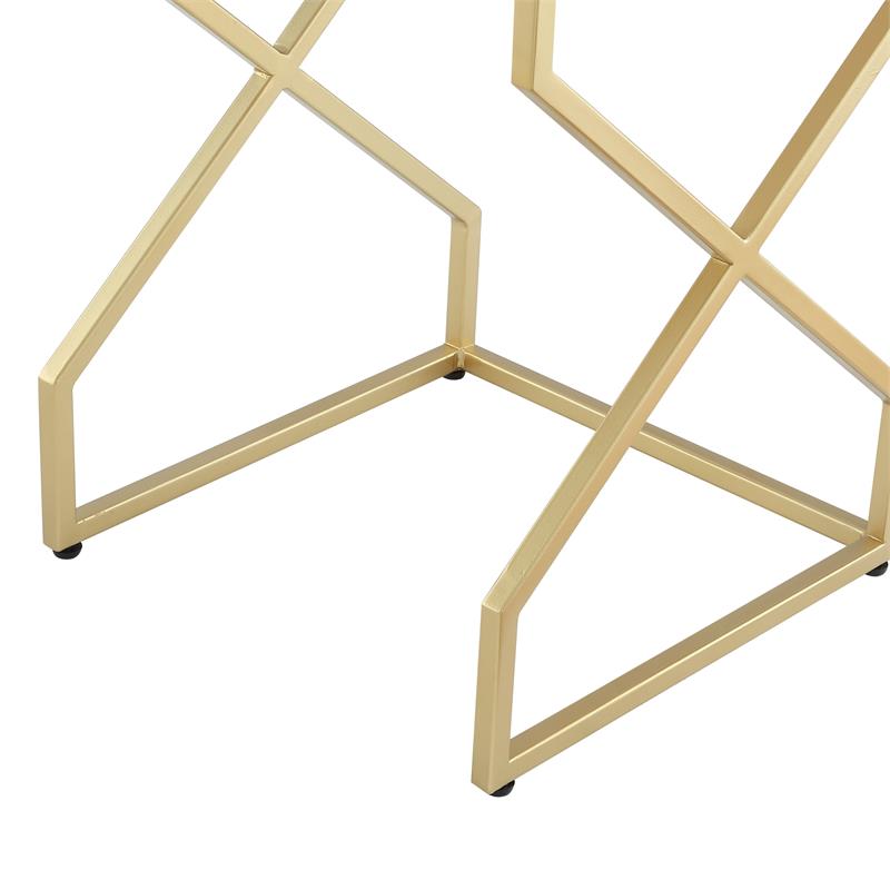 Pemberly Row Set of 2 Square Marble Top Nesting End Tables in Gold