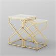 Pemberly Row Set of 2 Square Marble Top Nesting End Tables in Gold