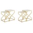 Pemberly Row Set of 2 Square Marble Top Nesting End Tables in Gold