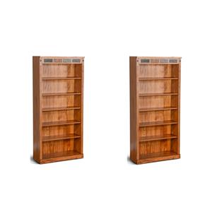 Pemberly Row Set of 2 72&quot Adjustable Shelf Wood Bookcases in Rustic Oak